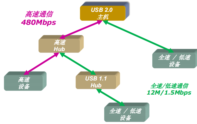 USB總線拓?fù)浣Y(jié)構(gòu)示意圖