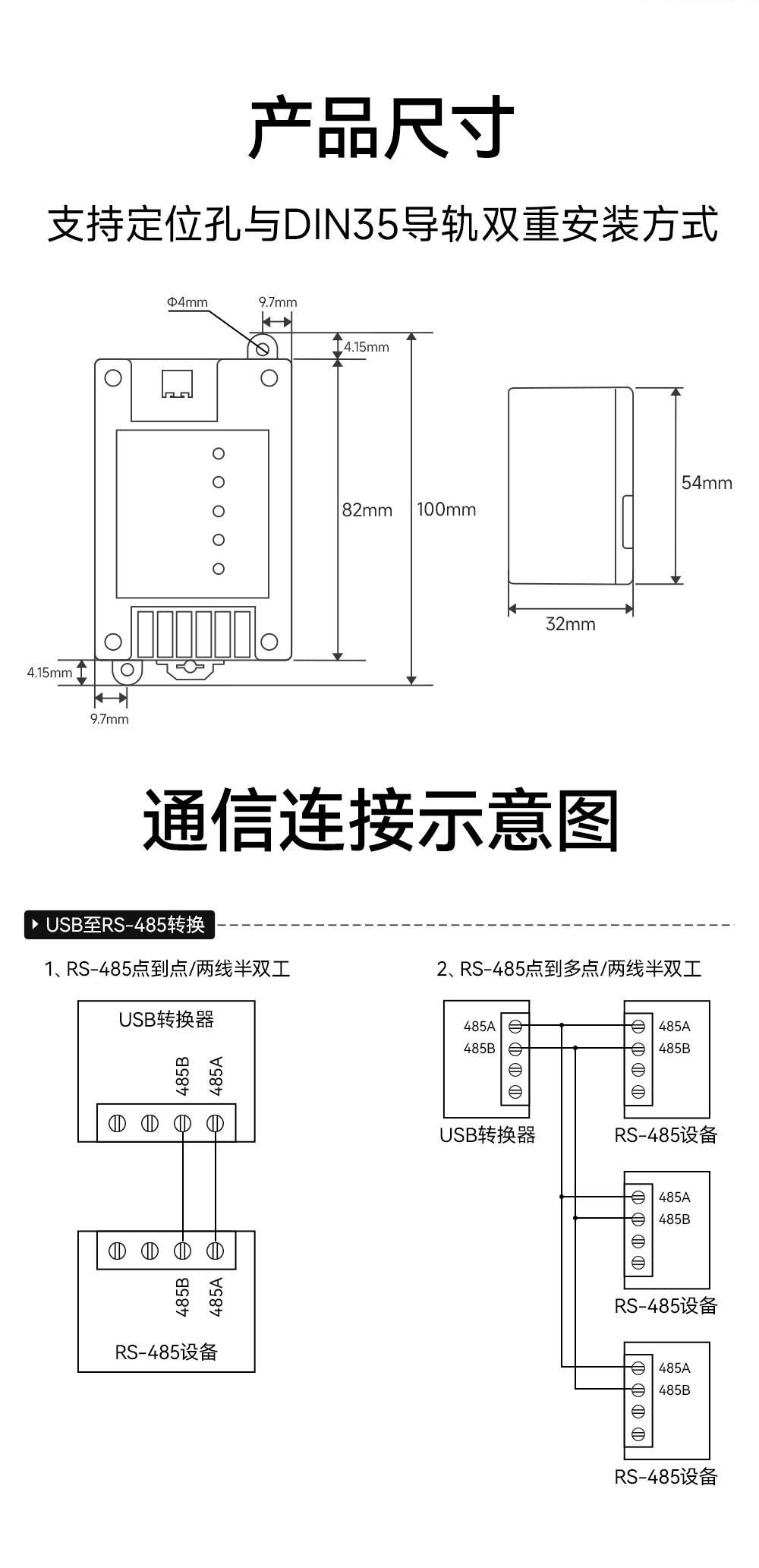 E810-U21CS 非隔離2路USB轉RS485轉換模塊 (11)